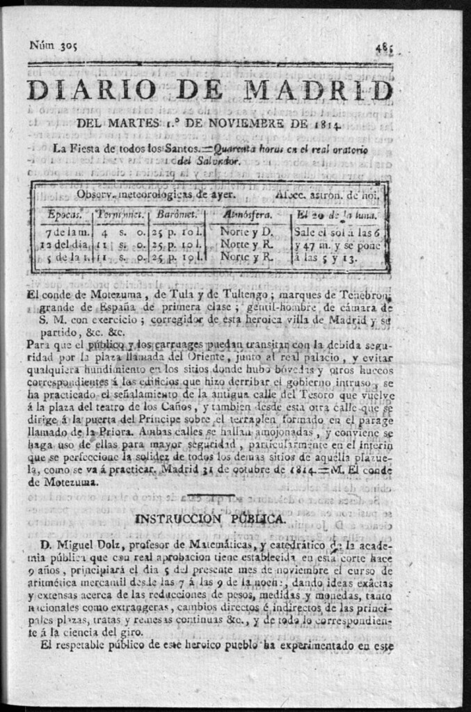 Miniatura de Diario de Madrid del Martes 1 de Noviembre de 1814
