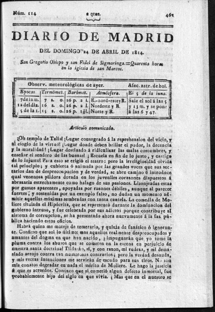 Miniatura de Diario de Madrid del domingo 24 de Abril de 1814