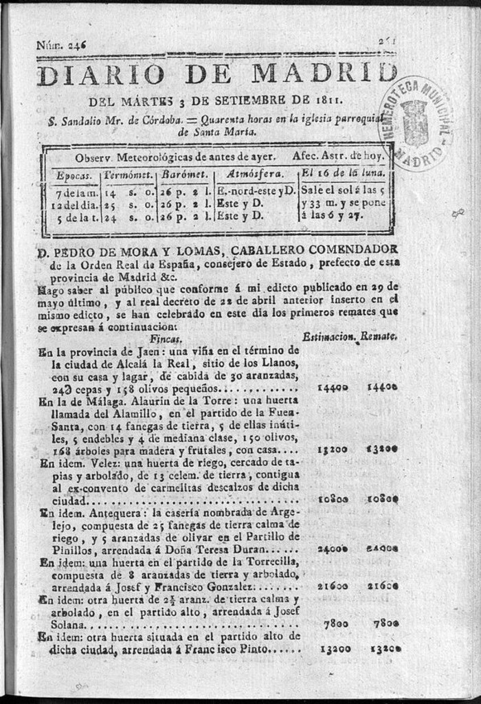 Miniatura de Diario de Madrid del martes 3 de Septiembre de 1811
