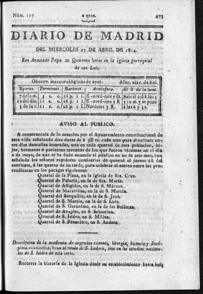Miniatura de Diario de Madrid del miércoles 27 de Abril de 1814