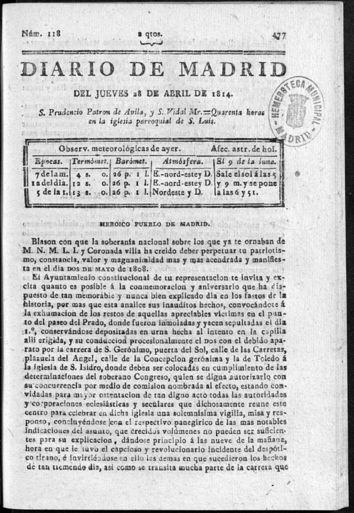 Miniatura de Diario de Madrid del jueves 28 de Abril de 1814