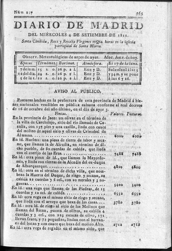 Miniatura de Diario de Madrid del miércoles 4 de Septiembre de 1811