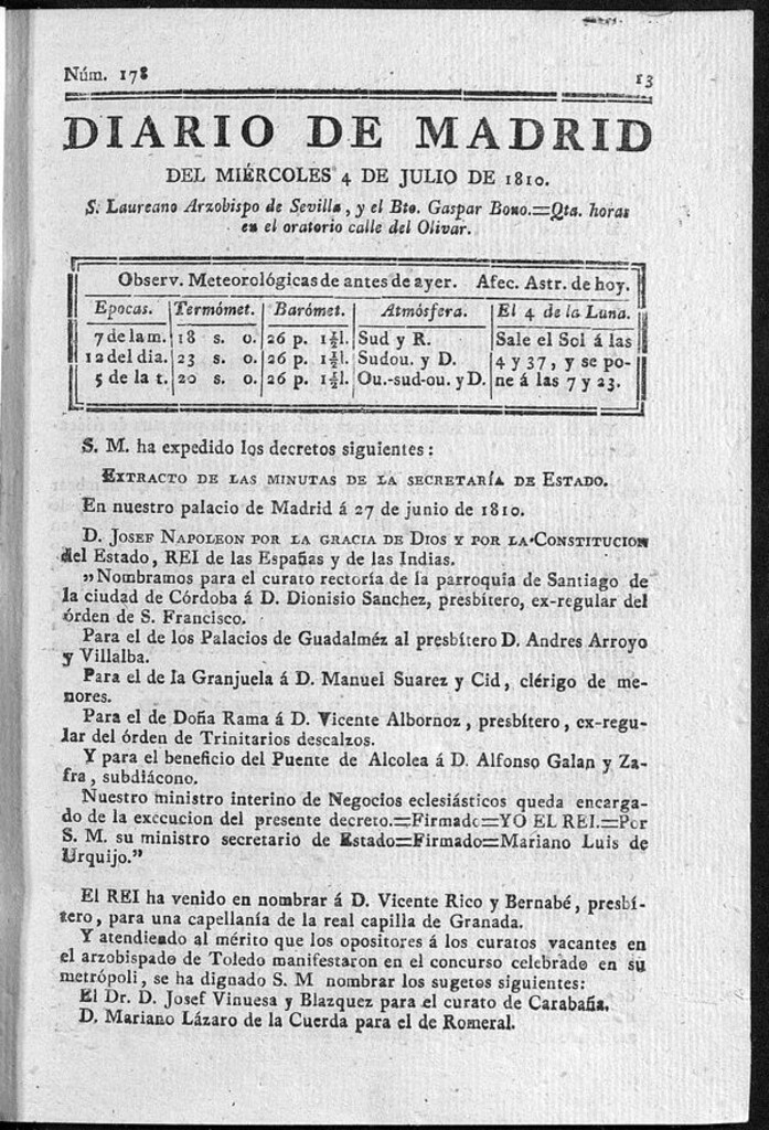 Miniatura de Diario de Madrid del miércoles 4 de Julio de 1810