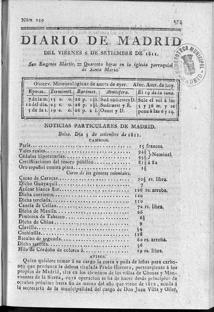Miniatura de Diario de Madrid del viernes 6 de Septiembre de 1811