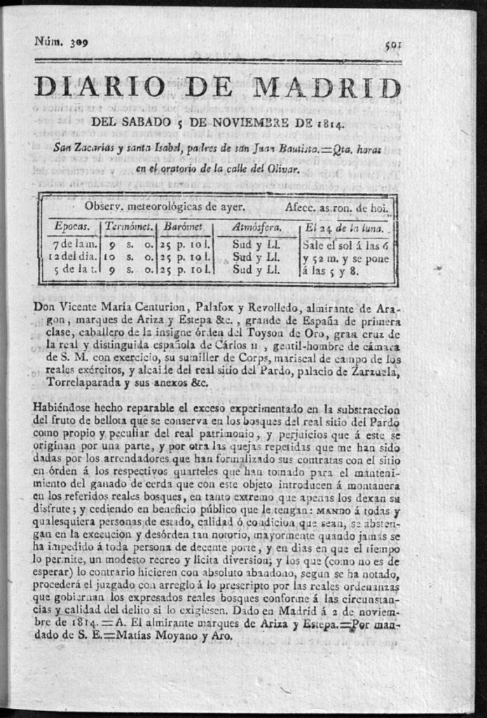 Miniatura de Diario de Madrid del Sábado 5 de Noviembre de 1814