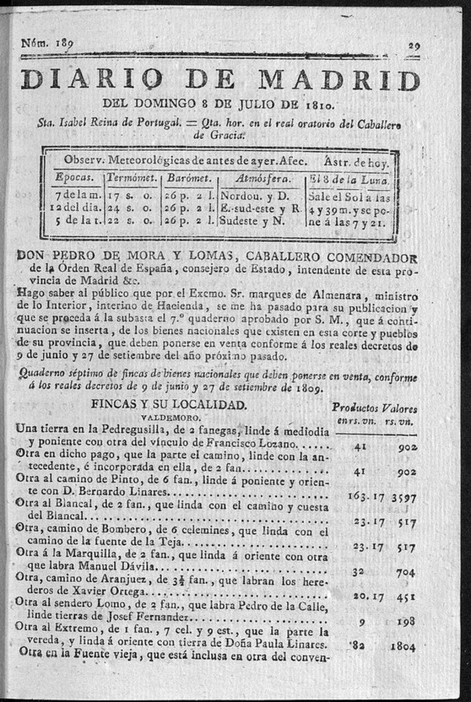 Miniatura de Diario de Madrid del domingo 8 de Julio de 1810