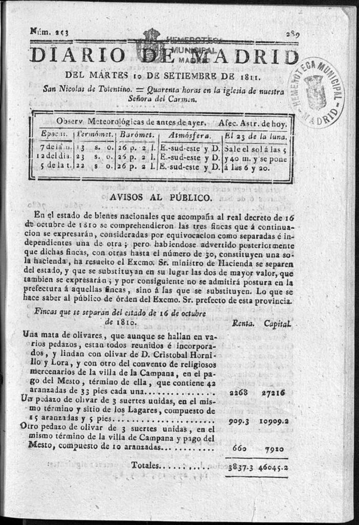 Miniatura de Diario de Madrid del martes 10 de Septiembre de 1811