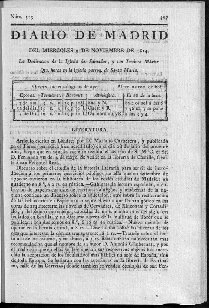 Miniatura de Diario de Madrid del Miércoles 9 de Noviembre de 1814