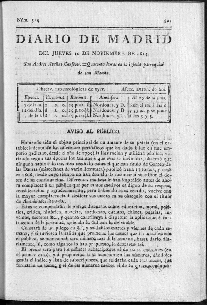 Miniatura de Diario de Madrid del Jueves 10 de Noviembre de 1814
