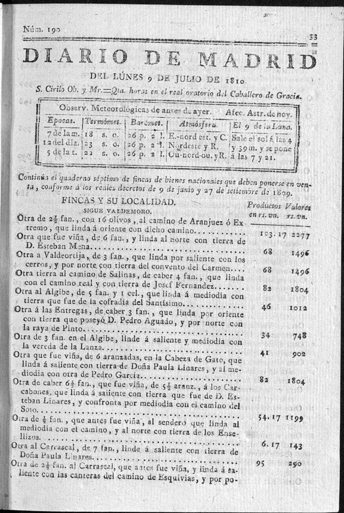 Miniatura de Diario de Madrid del lunes 9 de Julio de 1810