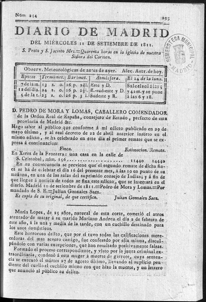 Miniatura de Diario de Madrid del miércoles 11 de Septiembre de 1811