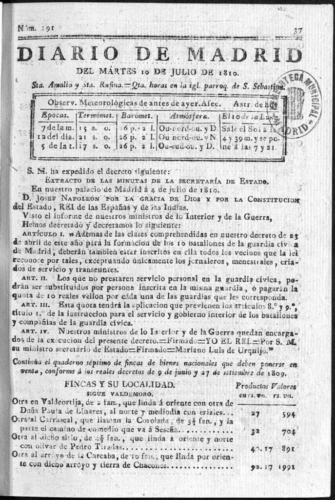 Miniatura de Diario de Madrid del martes 10 de Julio de 1810