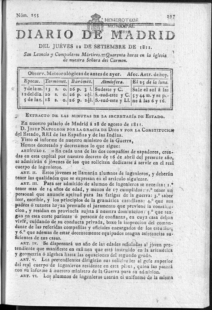 Miniatura de Diario de Madrid del jueves 12 de Septiembre de 1811