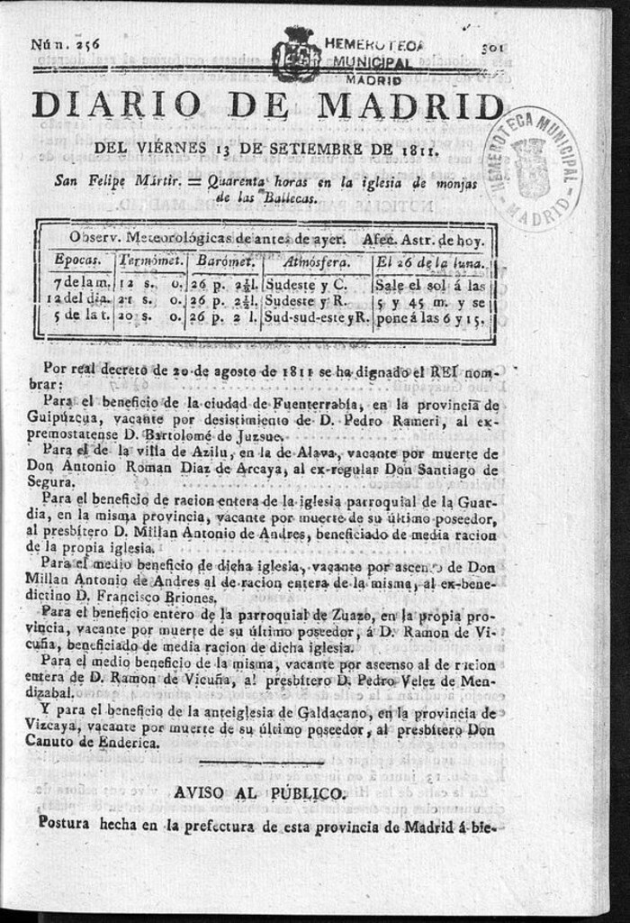 Miniatura de Diario de Madrid del viernes 13 de Septiembre de 1811