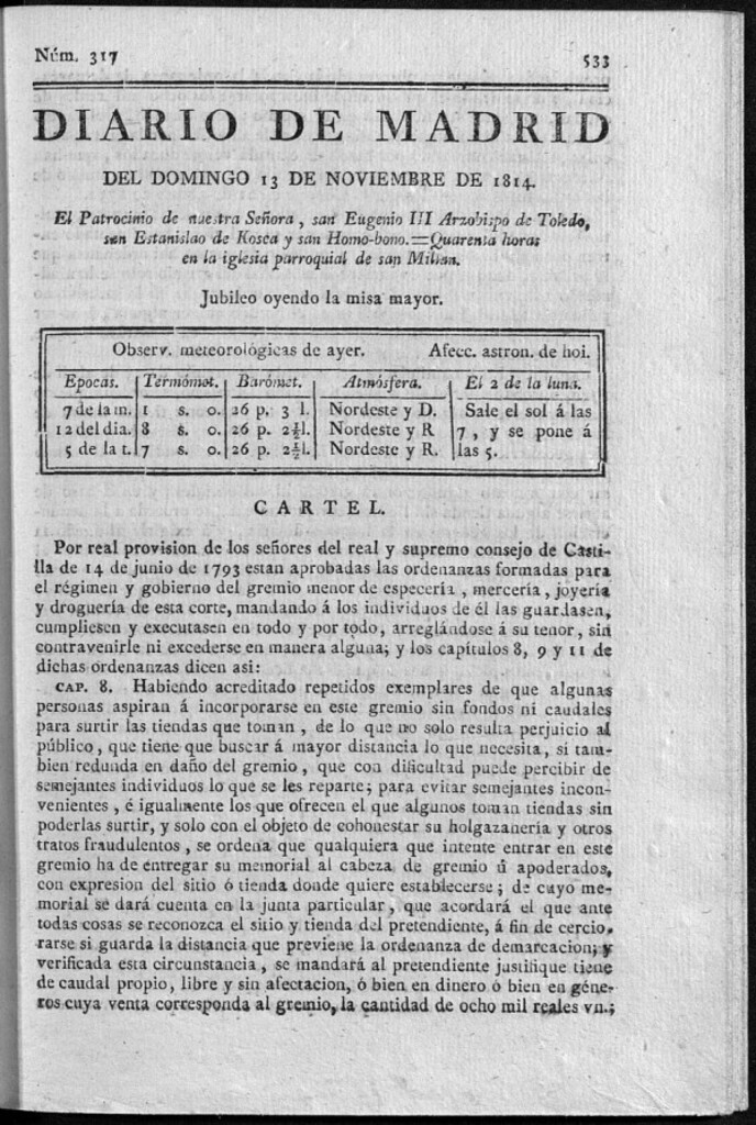 Miniatura de Diario de Madrid del Domingo 13 de Noviembre de 1814