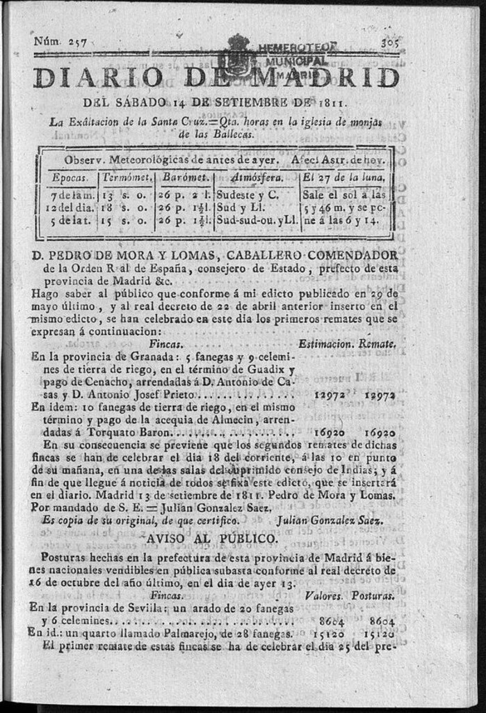 Miniatura de Diario de Madrid del sábado 14 de Septiembre de 1811