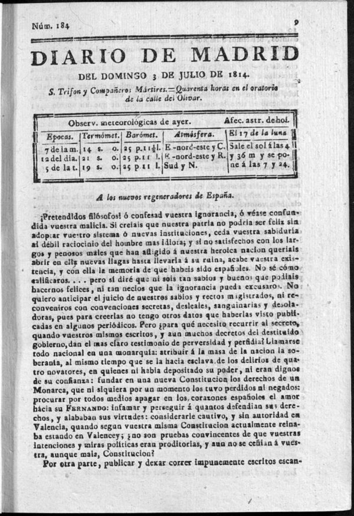 Miniatura de Diario de Madrid del domingo 3 de Julio de 1814