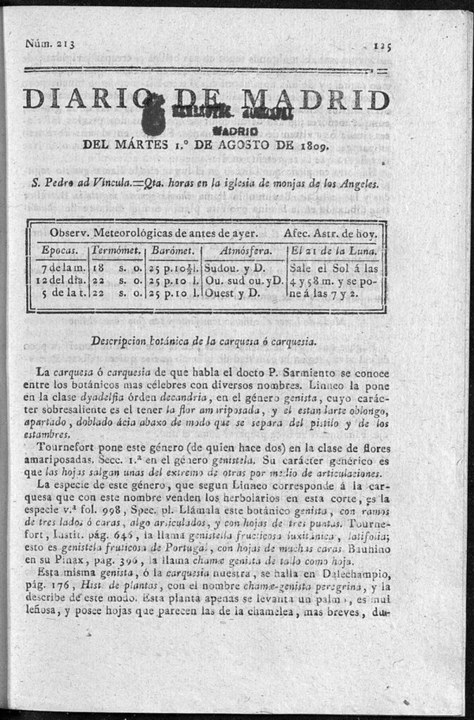 Miniatura de Diario de Madrid del martes 1 de Agosto de 1809