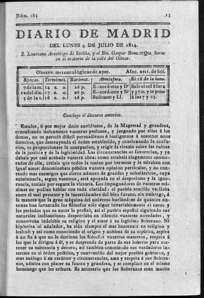 Miniatura de Diario de Madrid del lunes 4 de Julio de 1814