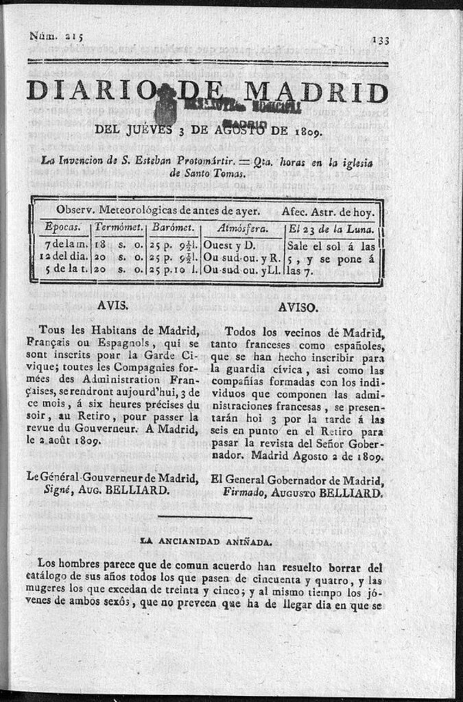 Miniatura de Diario de Madrid del jueves 3 de Agosto de 1809