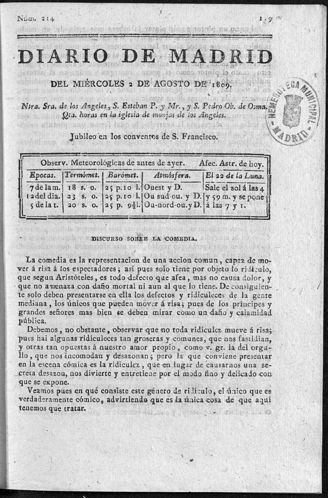 Miniatura de Diario de Madrid del miércoles 2 de Agosto de 1809