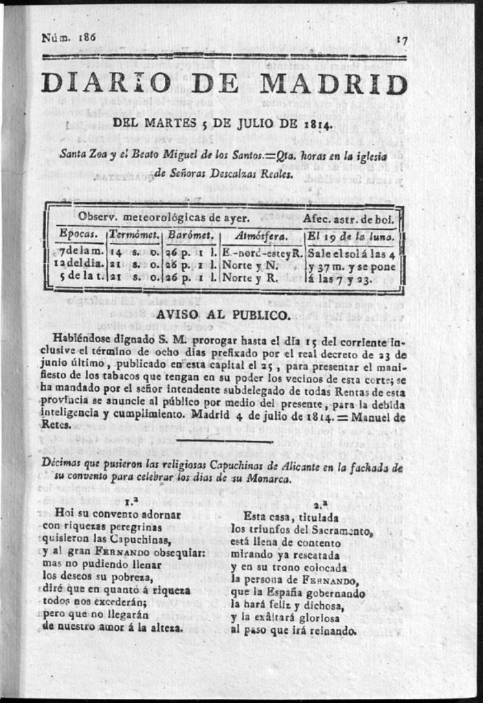 Miniatura de Diario de Madrid del martes 5 de Julio de 1814