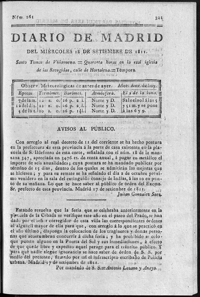 Miniatura de Diario de Madrid del miércoles 18 de Septiembre de 1811