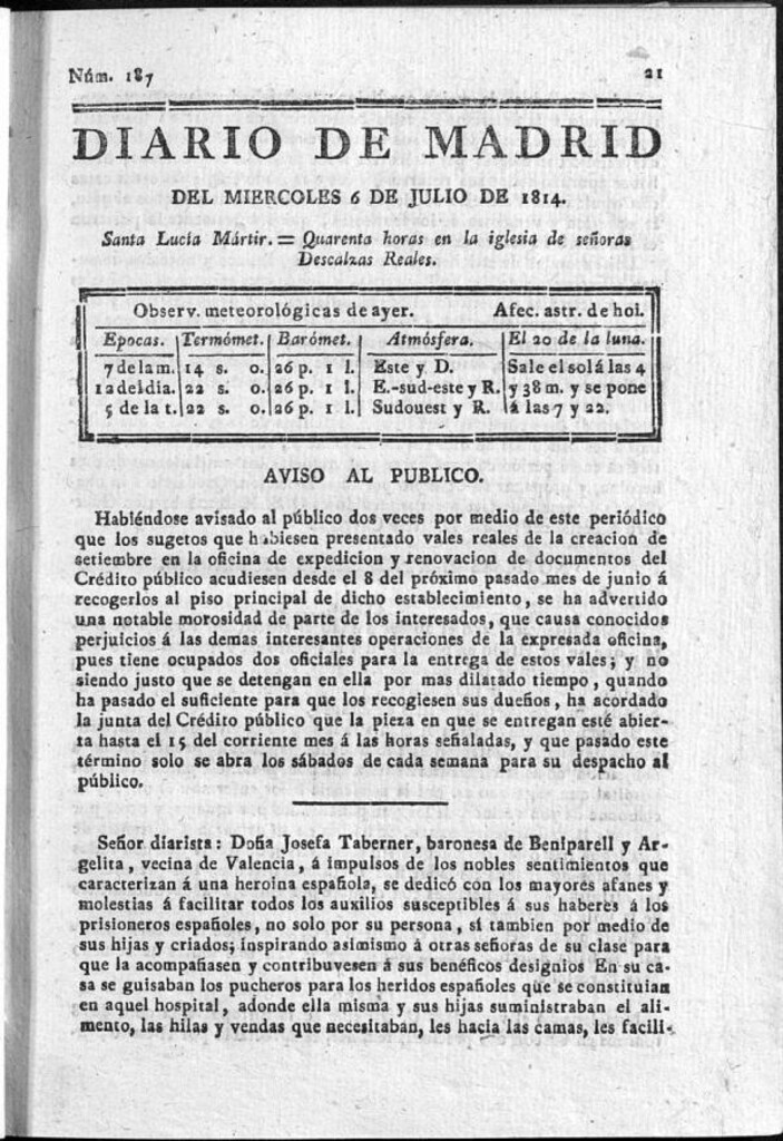 Miniatura de Diario de Madrid del miércoles 6 de Julio de 1814
