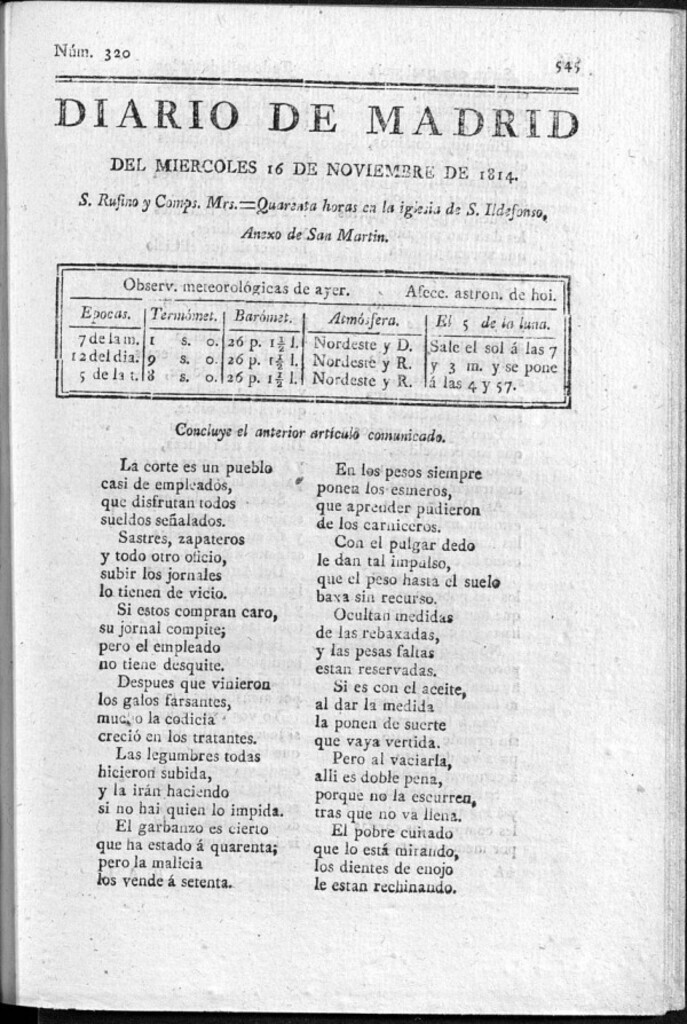 Miniatura de Diario de Madrid del Miércoles 16 de Noviembre de 1814