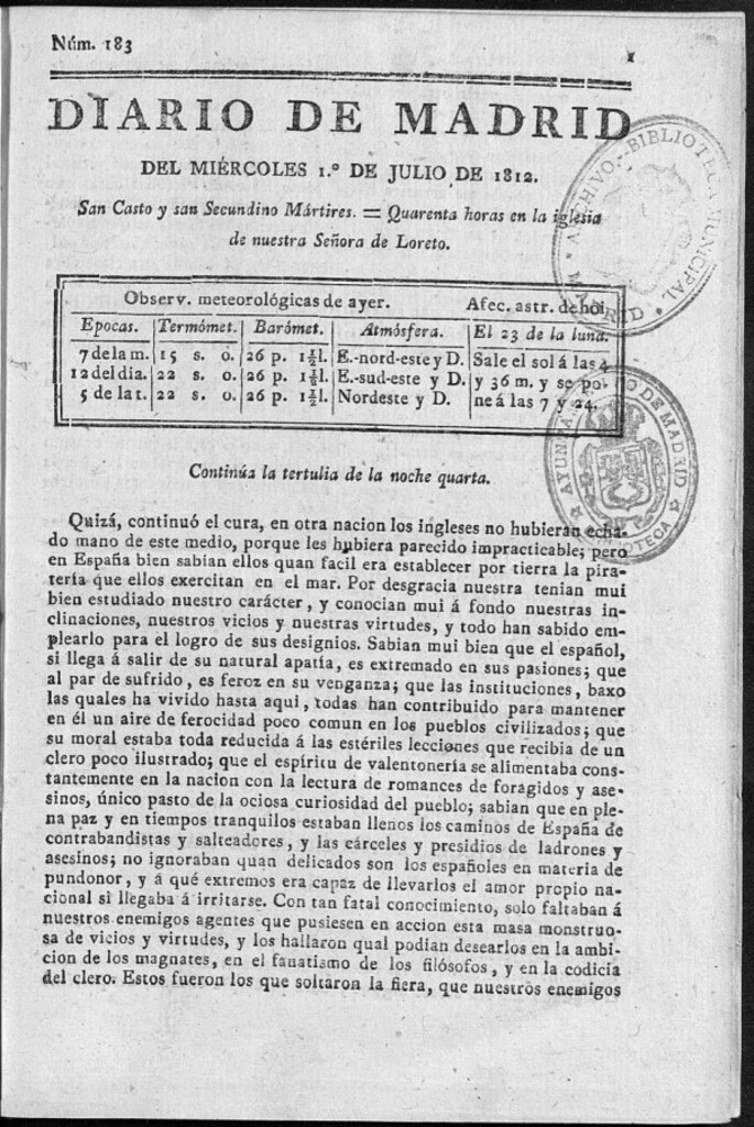 Miniatura de Diario de Madrid del miércoles 1 de Julio de 1812