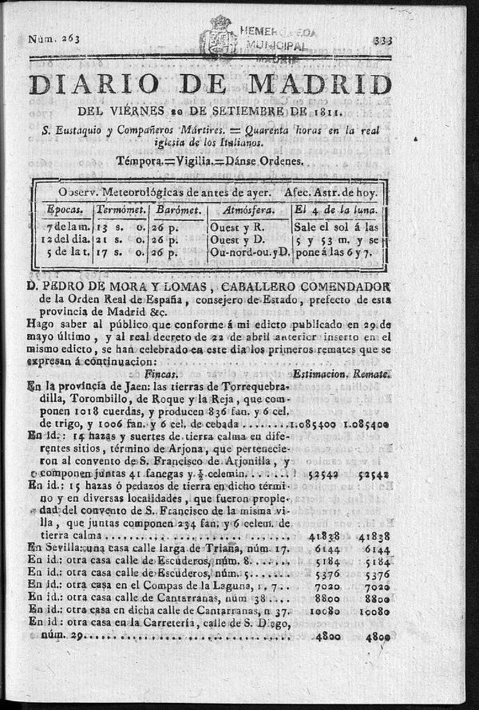 Miniatura de Diario de Madrid del viernes 20 de Septiembre de 1811