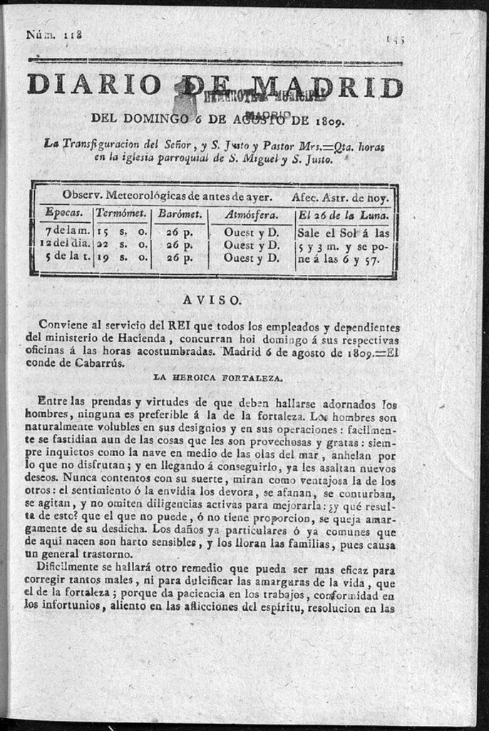 Miniatura de Diario de Madrid del domingo 6 de Agosto de 1809