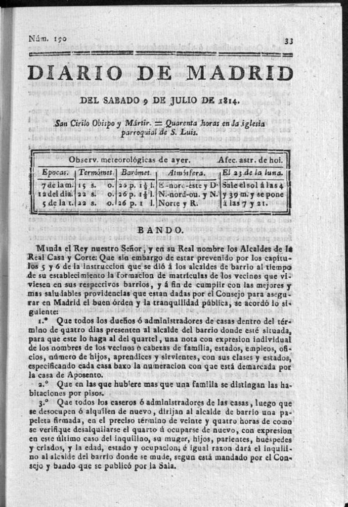 Miniatura de Diario de Madrid del sábado 9 de Julio de 1814