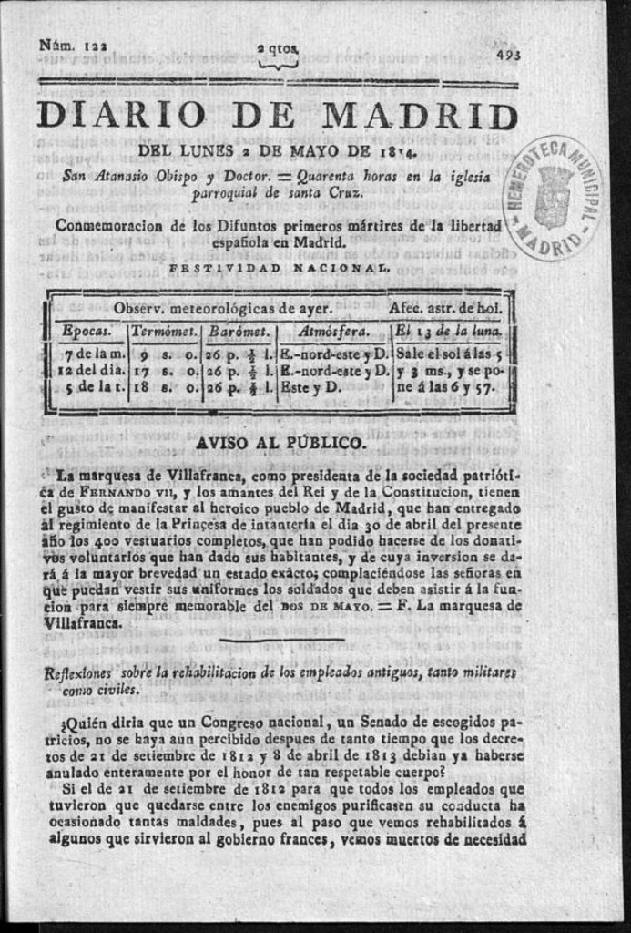 Miniatura de Diario de Madrid del lunes 2 de Mayo de 1814
