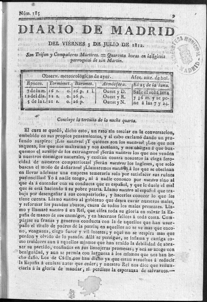 Miniatura de Diario de Madrid del viernes 3 de Julio de 1812