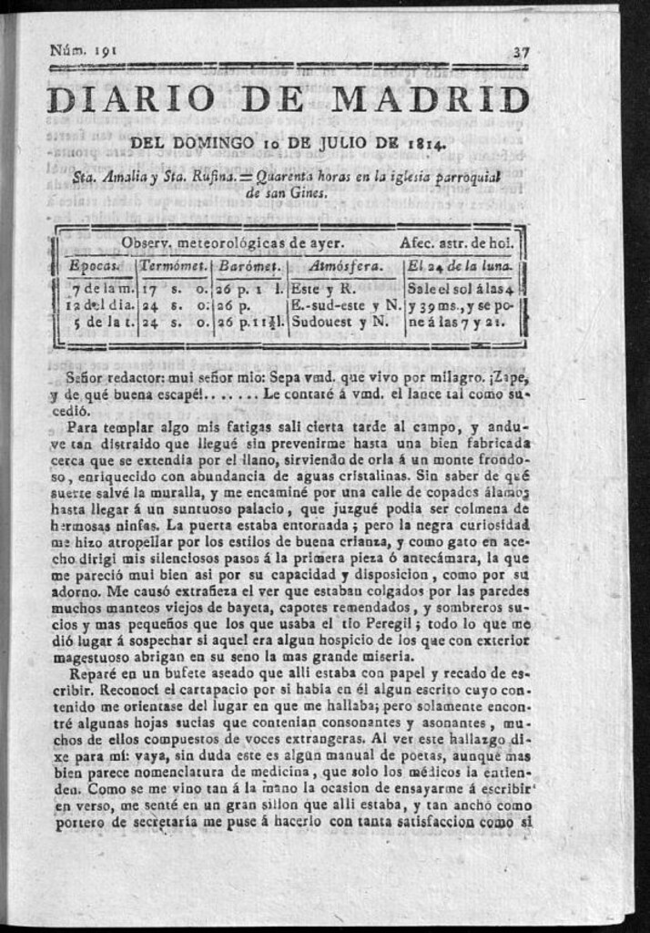 Miniatura de Diario de Madrid del domingo 10 de Julio de 1814