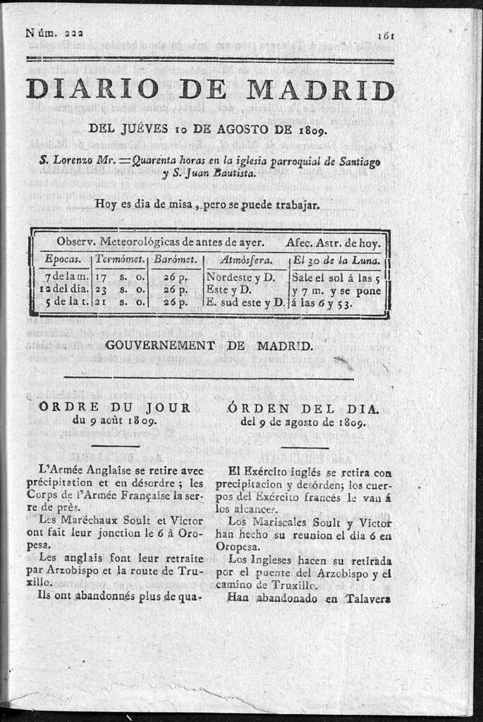 Miniatura de Diario de Madrid del jueves 10 de Agosto de 1809
