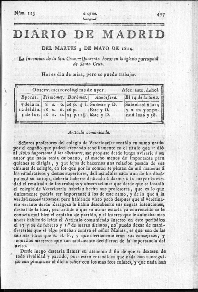 Miniatura de Diario de Madrid del martes 3 de Mayo de 1814