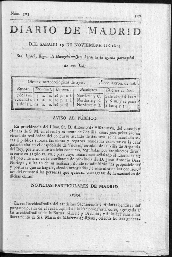 Miniatura de Diario de Madrid del Sábado 19 de Noviembre de 1814