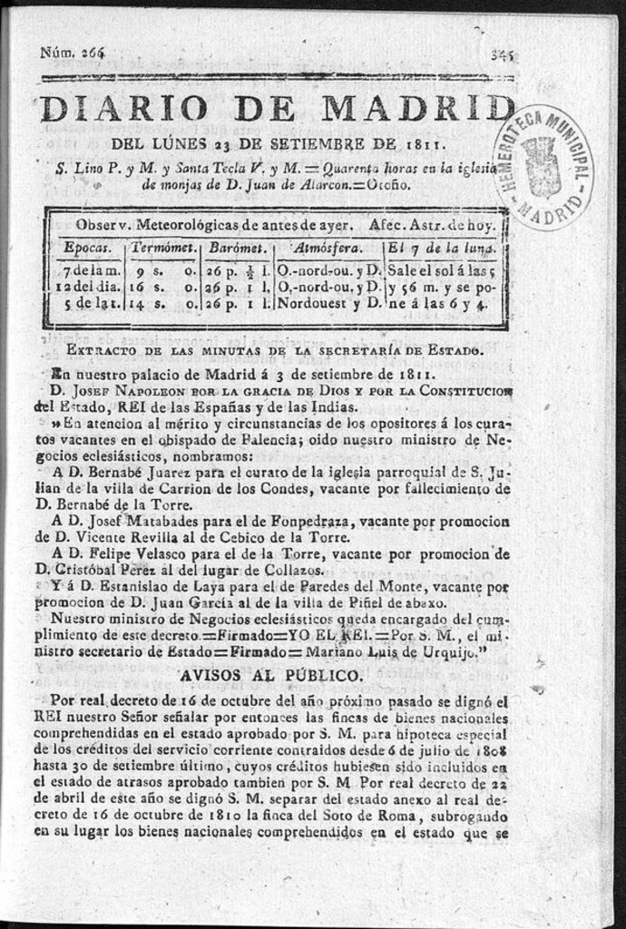 Miniatura de Diario de Madrid del lunes 23 de Septiembre de 1811