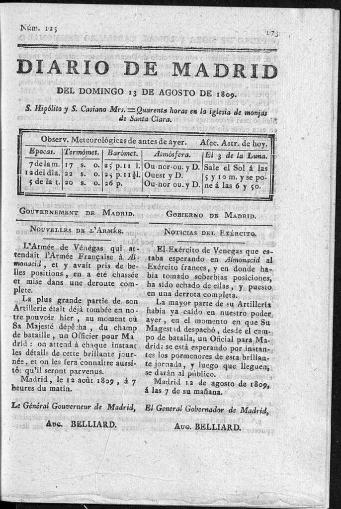 Miniatura de Diario de Madrid del domingo 13 de Agosto de 1809