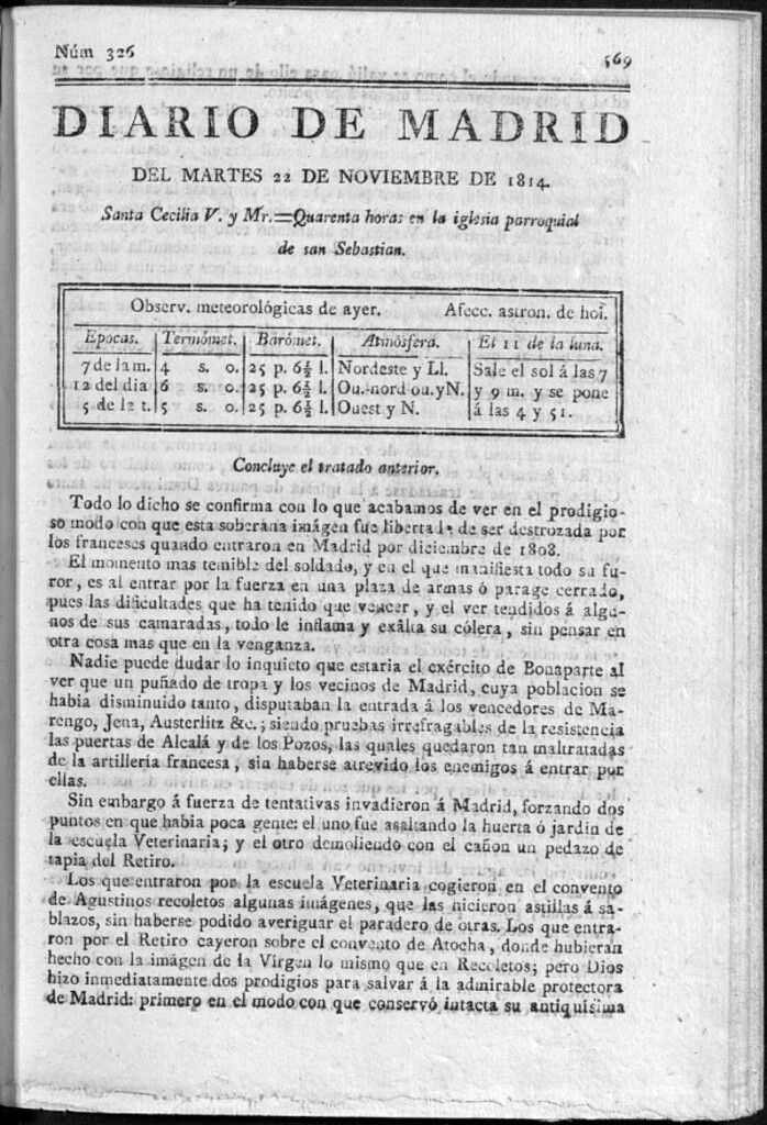 Miniatura de Diario de Madrid del Martes 22 de Noviembre de 1814