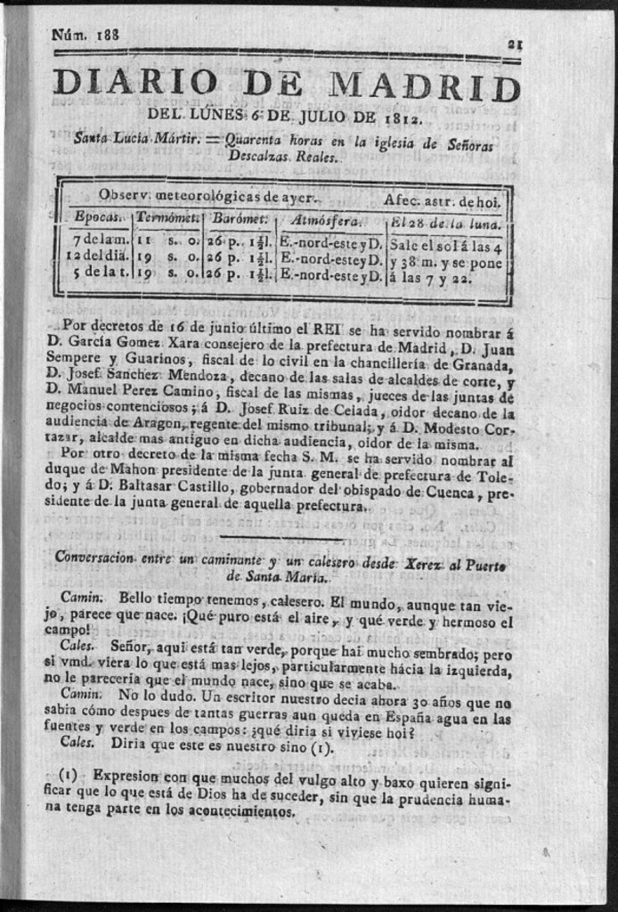 Miniatura de Diario de Madrid del lunes 6 de Julio de 1812