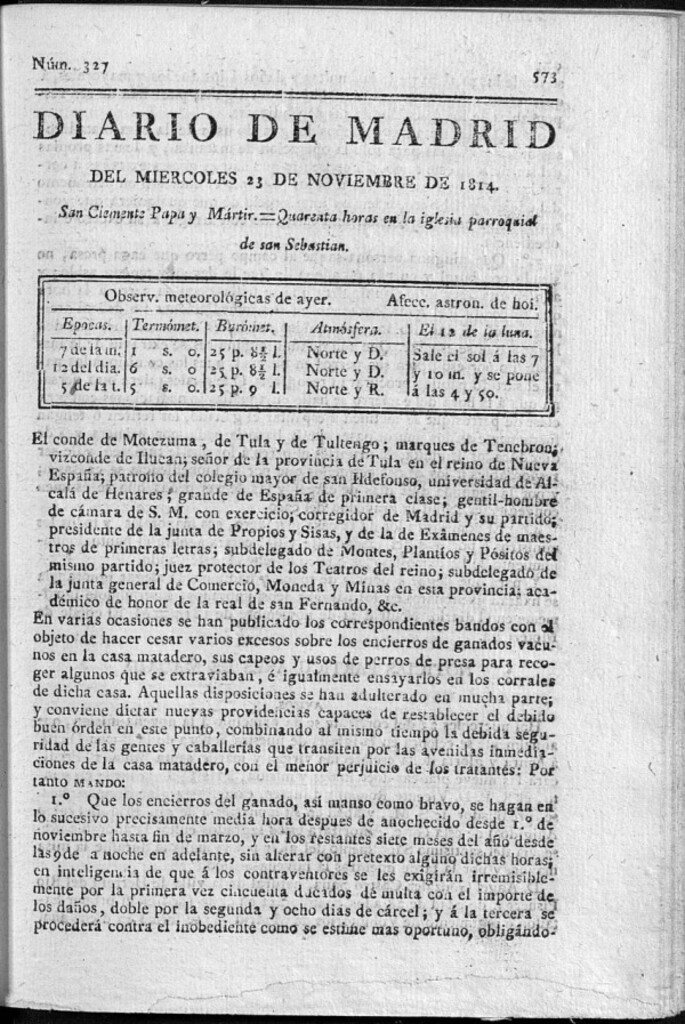 Miniatura de Diario de Madrid del Miércoles 23 de Noviembre de 1814