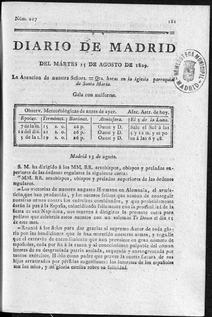 Miniatura de Diario de Madrid del martes 15 de Agosto de 1809
