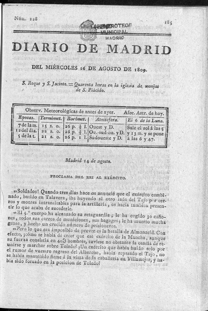 Miniatura de Diario de Madrid del miércoles 16 de Agosto de 1809