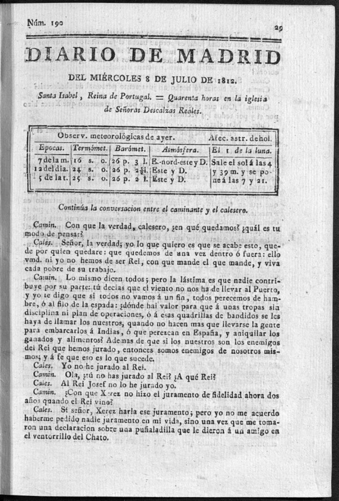 Miniatura de Diario de Madrid del miércoles 8 de Julio de 1812