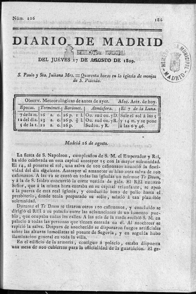 Miniatura de Diario de Madrid del jueves 17 de Agosto de 1809