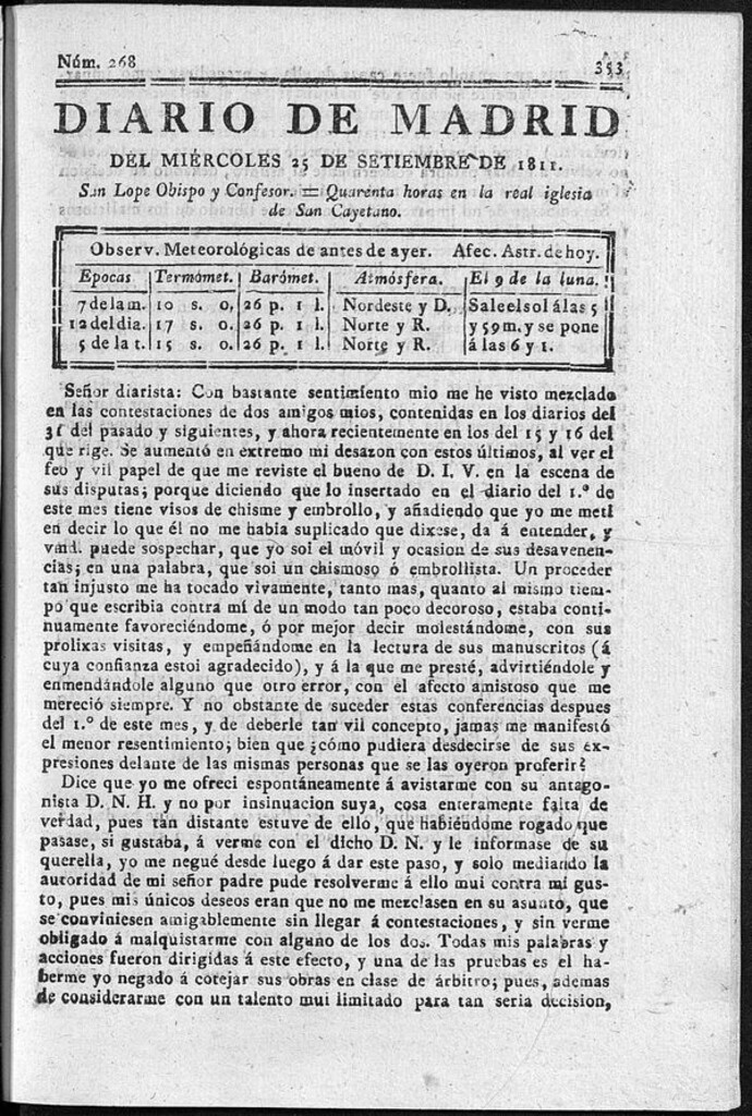 Miniatura de Diario de Madrid del miércoles 25 de Septiembre de 1811