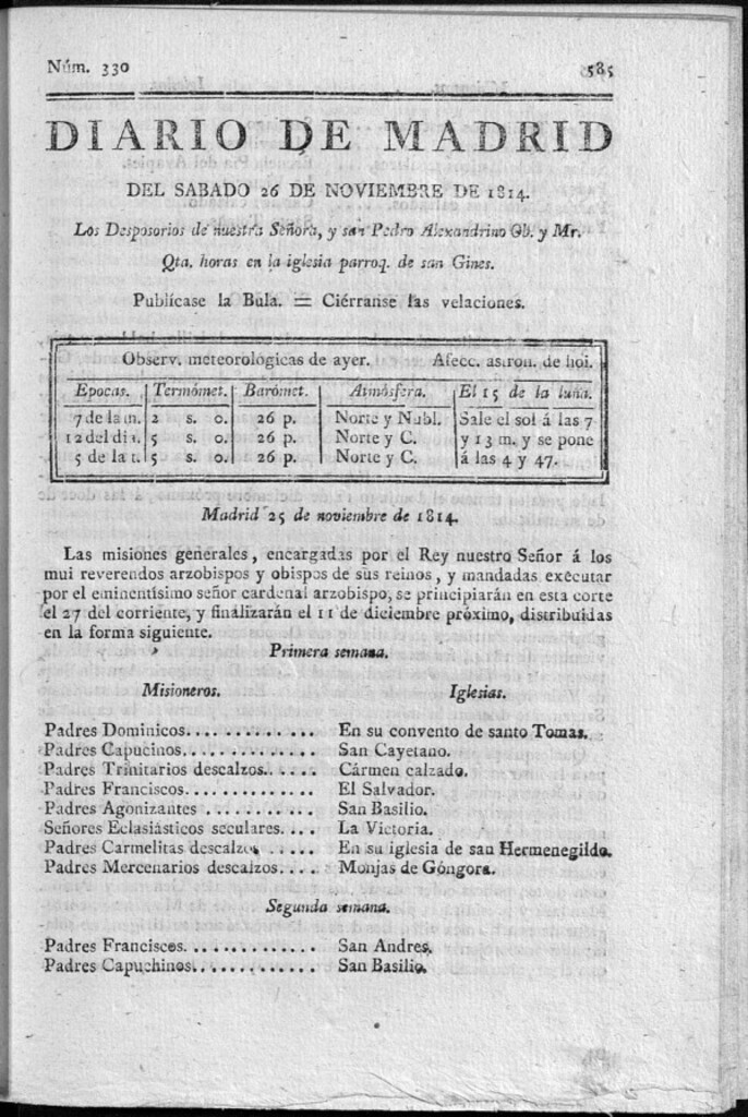 Miniatura de Diario de Madrid del Sábado 26 de Noviembre de 1814